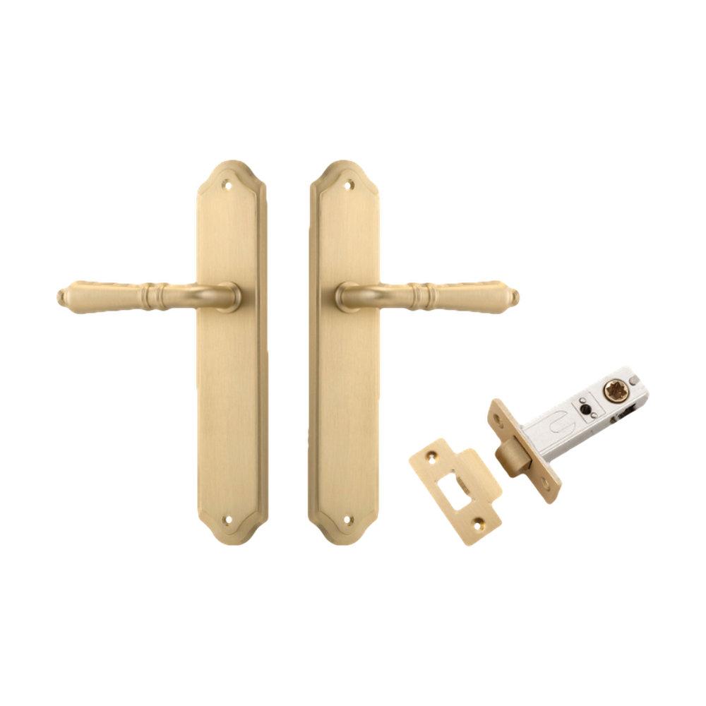 Door Lever Sarlat Shouldered Latch Brushed Brass H250xW48xP57mm Passage Kit Tube Latch Split Cam 'T' Striker Brushed Brass Backset 60mm in Brushed Brass