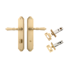 Door Lever Sarlat Shouldered Privacy Brushed Brass CTC85mm H250xW48xP57mm Privacy Kit Tube Latch Split Cam 'T' Striker Brushed Brass Backset 60mm, Privacy Bolt Round Bolt Brushed Brass Backset 60mm in Brushed Brass