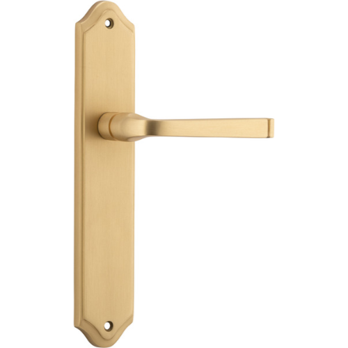 Pair of Iver Annecy lever handle with shouldered backplate, featuring sleek metal design for door hardware installation.