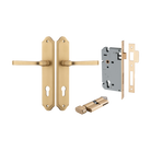 Door Lever Annecy Shouldered Euro Brushed Brass CTC85mm H240xW50xP65mm Entrance Kit Mortice Lock Euro Brushed Brass CTC85mm Backset 60mm, Euro Cylinder Key Thumb 6 Pin Brushed Brass L70mm   KA1 in Brushed Brass
