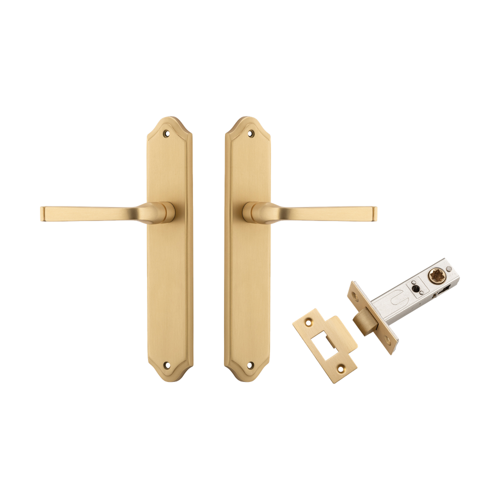 Door Lever Annecy Shouldered Latch Brushed Brass H240xW50xP65mm Passage Kit Tube Latch Split Cam 'T' Striker Brushed Brass Backset 60mm in Brushed Brass