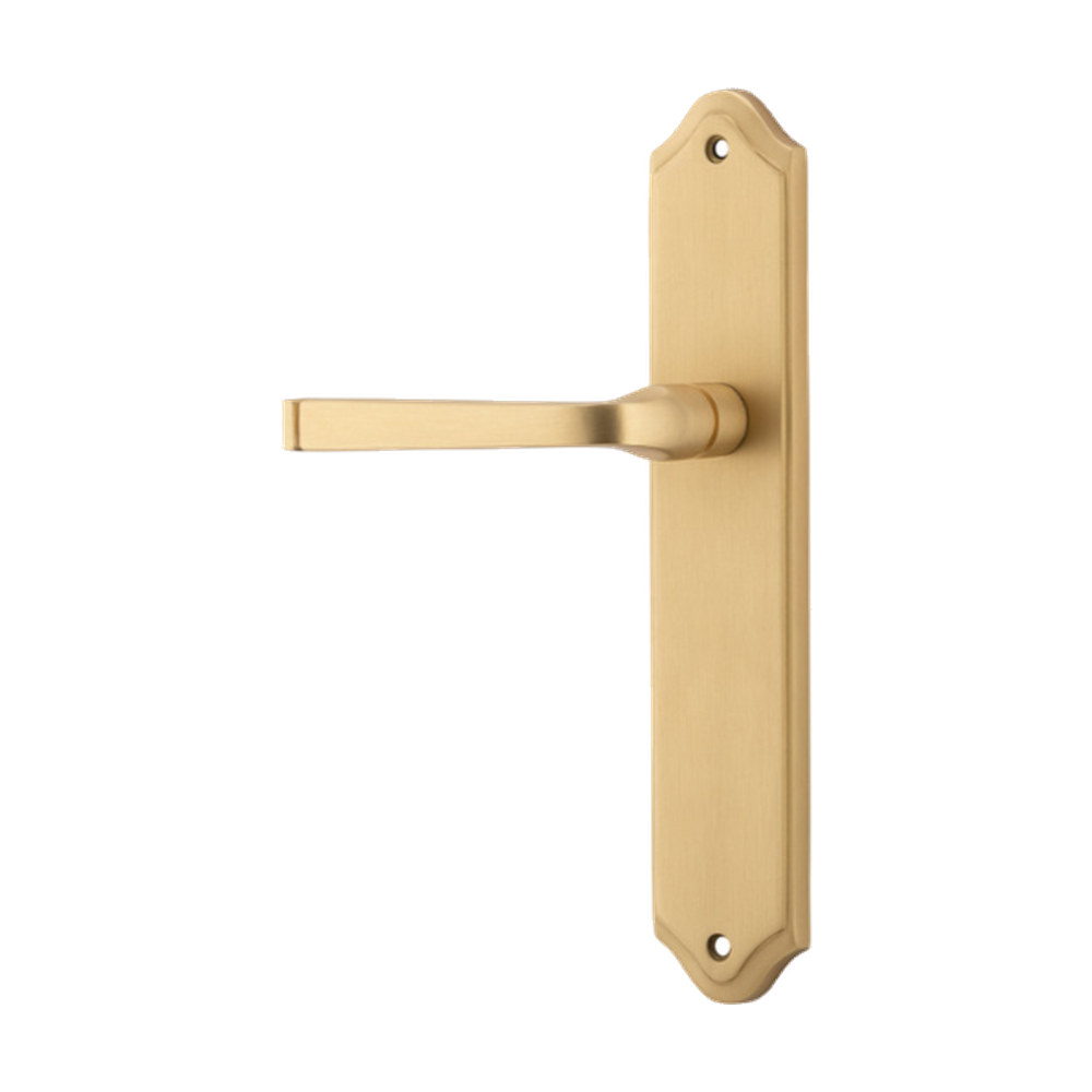 Door Lever Annecy Shouldered Latch Left Hand Fixed Brushed Brass L117xP65mm BPH250xW48mm in Brushed Brass