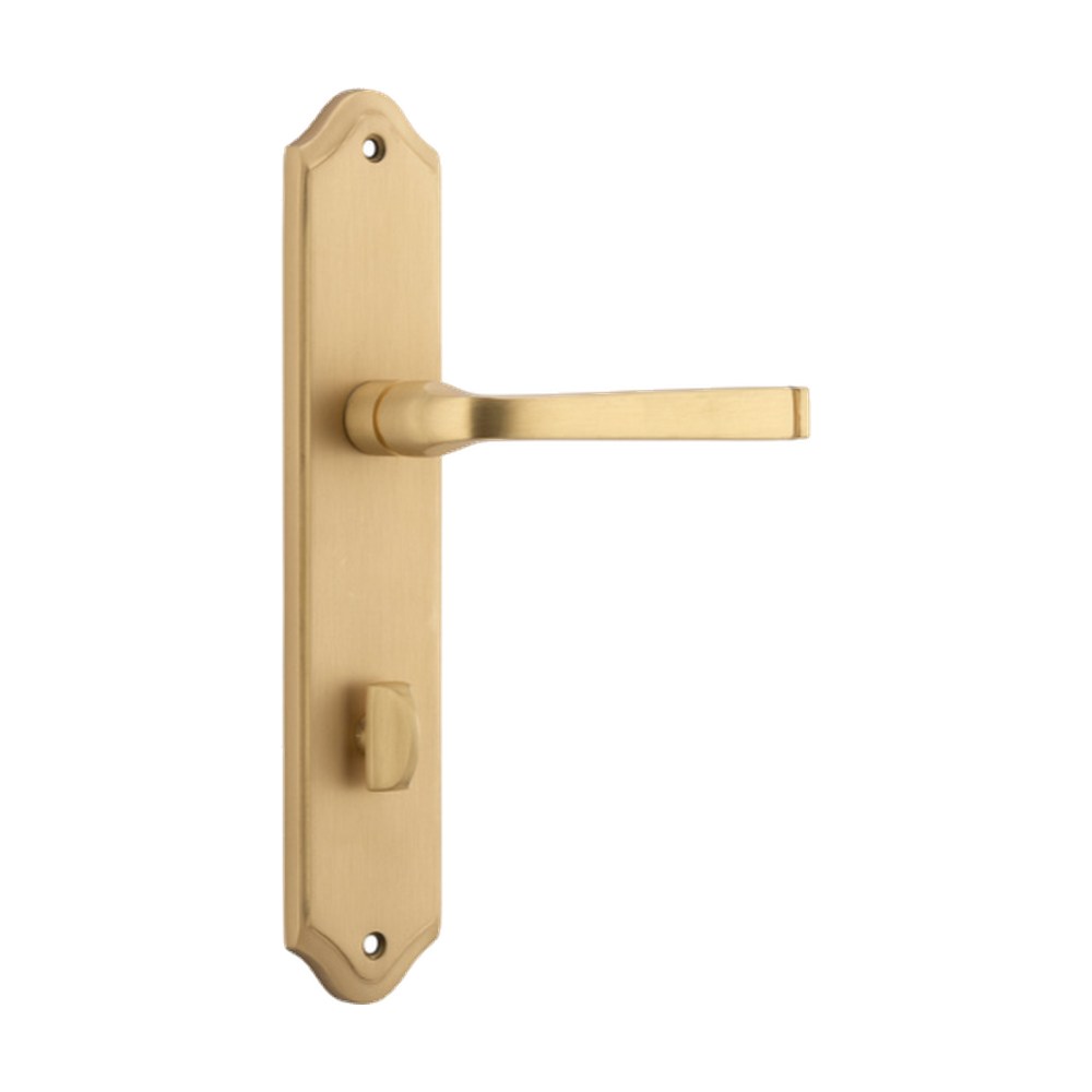 Door Lever Annecy Shouldered Privacy Brushed Brass CTC85mm H237xW50xP65mm in Brushed Brass