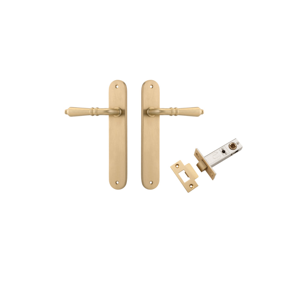 Door Lever Sarlat Oval Latch Brushed Brass H240xW40xP55mm Passage Kit Tube Latch Split Cam 'T' Striker Brushed Brass Backset 60mm in Brushed Brass
