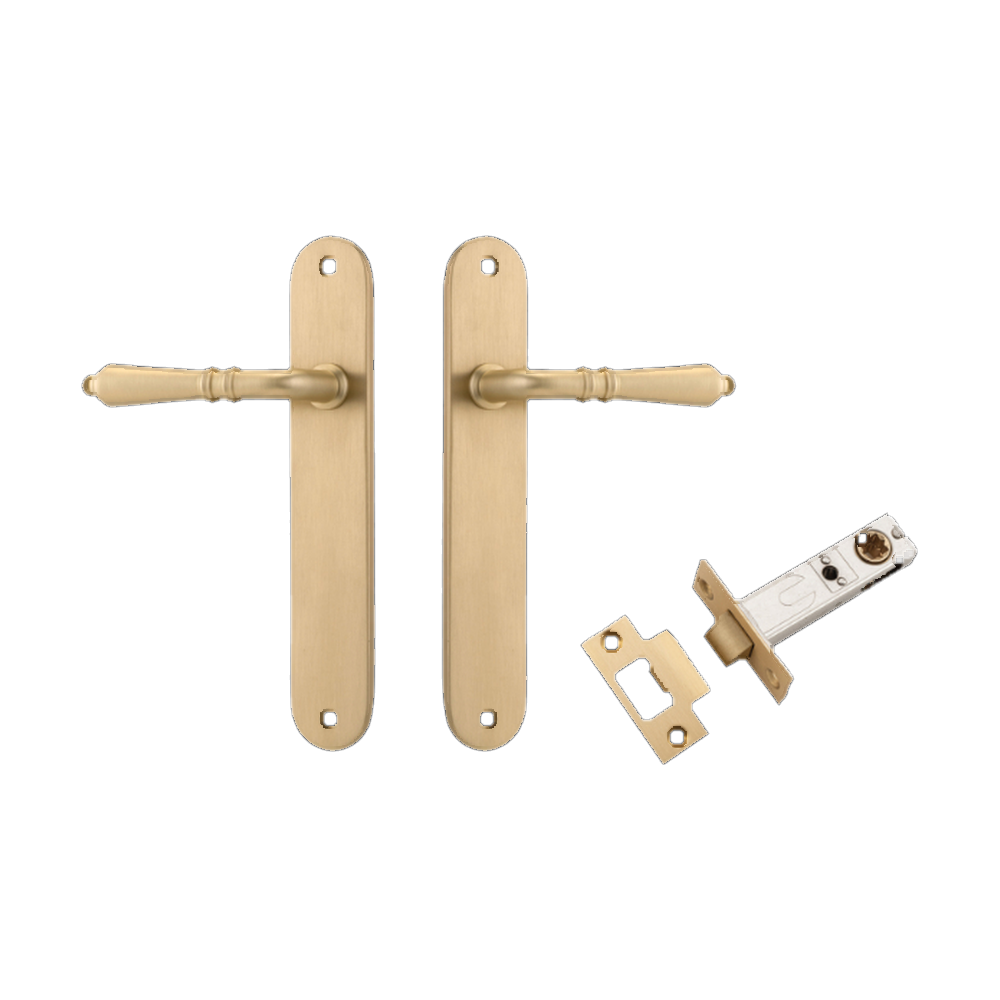 Door Lever Sarlat Oval Latch Brushed Brass H240xW40xP55mm Passage Kit Tube Latch Split Cam 'T' Striker Brushed Brass Backset 60mm in Brushed Brass