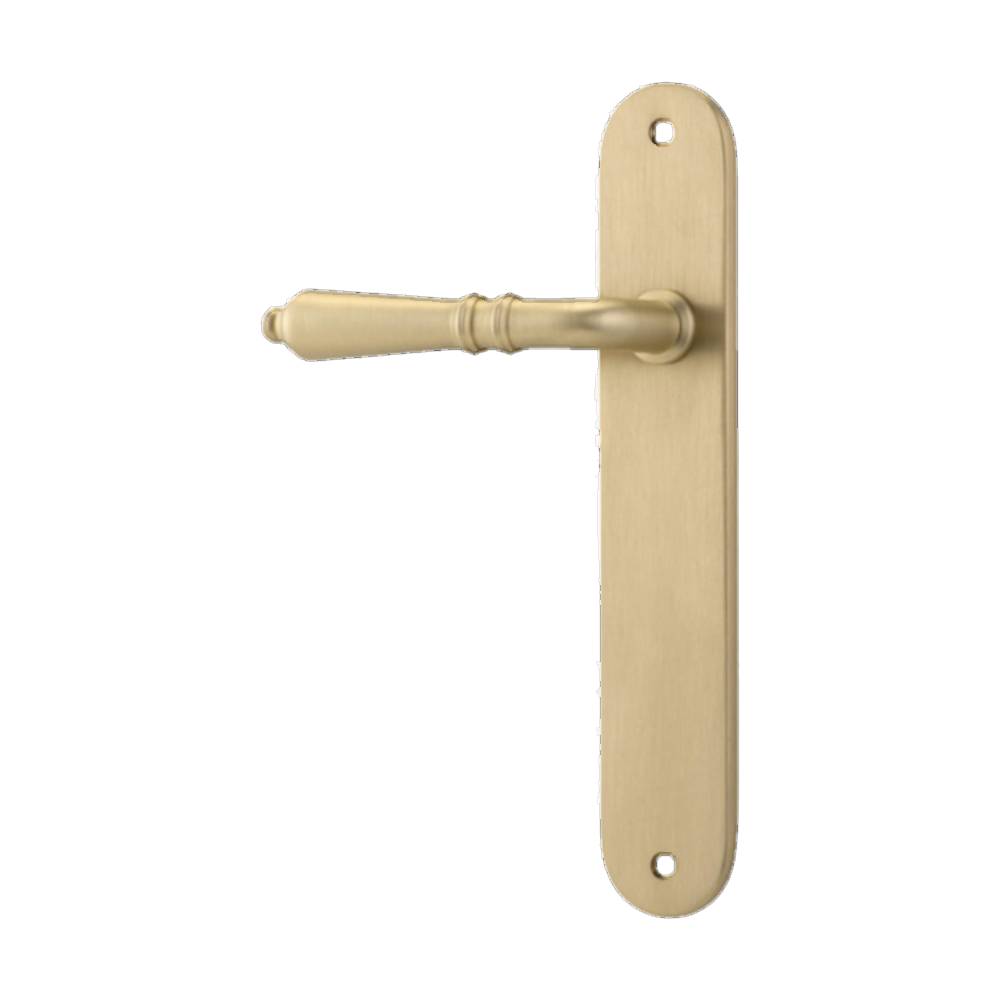 Door Lever Sarlat Oval Latch Left Hand Fixed Brushed Brass L111xP53mm BPH240xW40mm in Brushed Brass