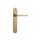 Pair of Iver Baltimore lever door handles on oval backplates, featuring a sleek, modern design for interior doors.