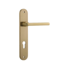 Door Lever Baltimore Oval Euro Brushed Brass CTC85mm H237xW50xP55mm in Brushed Brass
