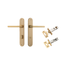Door Lever Baltimore Oval Privacy Brushed Brass CTC85mm H237xW40xP55mm Inbuilt Privacy Kit Tube Latch Split Cam 'T' Striker Brushed Brass Backset 60mm, Privacy Bolt Round Bolt Brushed Brass Backset 60mm in Brushed Brass