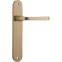 Pair of Iver Annecy lever door handles with oval backplate, featuring modern chrome finish and sleek design.