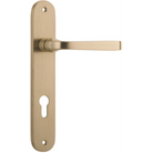 Pair of Iver Annecy lever door handles on oval backplates, featuring elegant metal finish and classic design for interior doors.