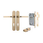 Door Lever Annecy Oval Euro Brushed Brass CTC85mm H240xW40xP62mm Entrance Kit Mortice Lock Euro Brushed Brass CTC85mm Backset 60mm, Euro Cylinder Dual Function 5 Pin Brushed Brass L65mm KA1 in Brushed Brass