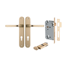 Door Lever Annecy Oval Euro Brushed Brass CTC85mm H240xW40xP62mm Entrance Kit Mortice Lock Euro Brushed Brass CTC85mm Backset 60mm, Euro Cylinder Key Thumb 6 Pin Brushed Brass L70mm   KA1 in Brushed Brass