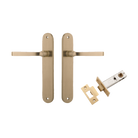 Door Lever Annecy Oval Latch Brushed Brass H240xW40xP62mm Passage Kit Tube Latch Split Cam 'T' Striker Brushed Brass Backset 60mm in Brushed Brass