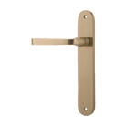 Door Lever Annecy Oval Latch Left Hand Fixed Brushed Brass L117xP63mm BPH240xW40mm in Brushed Brass