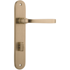 Pair of Iver Annecy lever door handles with oval backplates, featuring a sleek, modern design in a polished finish.