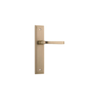 Pair of Iver Annecy lever handles on stepped backplates, featuring elegant metal finish and classic design for interior doors.