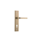 Pair of Iver Annecy lever handles on stepped backplates, featuring a sleek, modern design in polished finish.