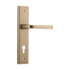 Door Lever Annecy Stepped Euro Brushed Brass CTC85mm H237xW50xP65mm in Brushed Brass