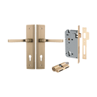Door Lever Annecy Stepped Euro Brushed Brass CTC85mm H240xW50xP65mm Entrance Kit Mortice Lock Euro Brushed Brass CTC85mm Backset 60mm, Euro Cylinder Dual Function 5 Pin Brushed Brass L65mm KA1 in Brushed Brass