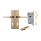 Door Lever Annecy Stepped Euro Brushed Brass CTC85mm H240xW50xP65mm Entrance Kit, Mortice Lock Euro Brushed Brass CTC85mm Backset 60mm, Euro Cylinder Key Thumb 6 Pin Brushed Brass L70mm  _x000D_
 KA1 in Brushed Brass