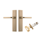 Door Lever Annecy Stepped Latch Brushed Brass H240xW50xP65mm Passage Kit, Tube Latch Split Cam 'T' Striker Brushed Brass Backset 60mm in Brushed Brass