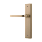 Door Lever Annecy Stepped Latch Left Hand Fixed Brushed Brass L117xP66mm BPH237xW50mm in Brushed Brass
