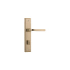 Pair of Iver Annecy lever handles on stepped backplates, featuring elegant brass finish and modern design for interior doors.