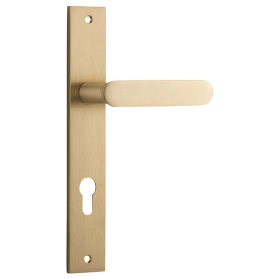 Door Lever Bronte Rectangular Euro Brushed Brass CTC85mm H240xW38xP56mm in Brushed Brass