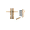 Door Lever Bronte Rectangular Euro Pair Brushed Brass CTC85mm L117xP53mm BPH240xW38mm, Mortice Lock Euro Brushed Brass CTC85mm Backset 60mm, Euro Cylinder Key Thumb 5 Pin Brushed Brass 65mm KA4 in Brushed Brass
