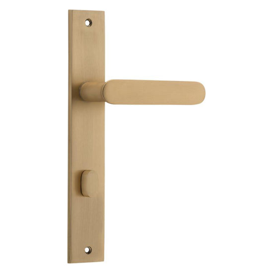 Door Lever Bronte Rectangular Privacy Brushed Brass CTC85mm H240xW38xP56mm in Brushed Brass