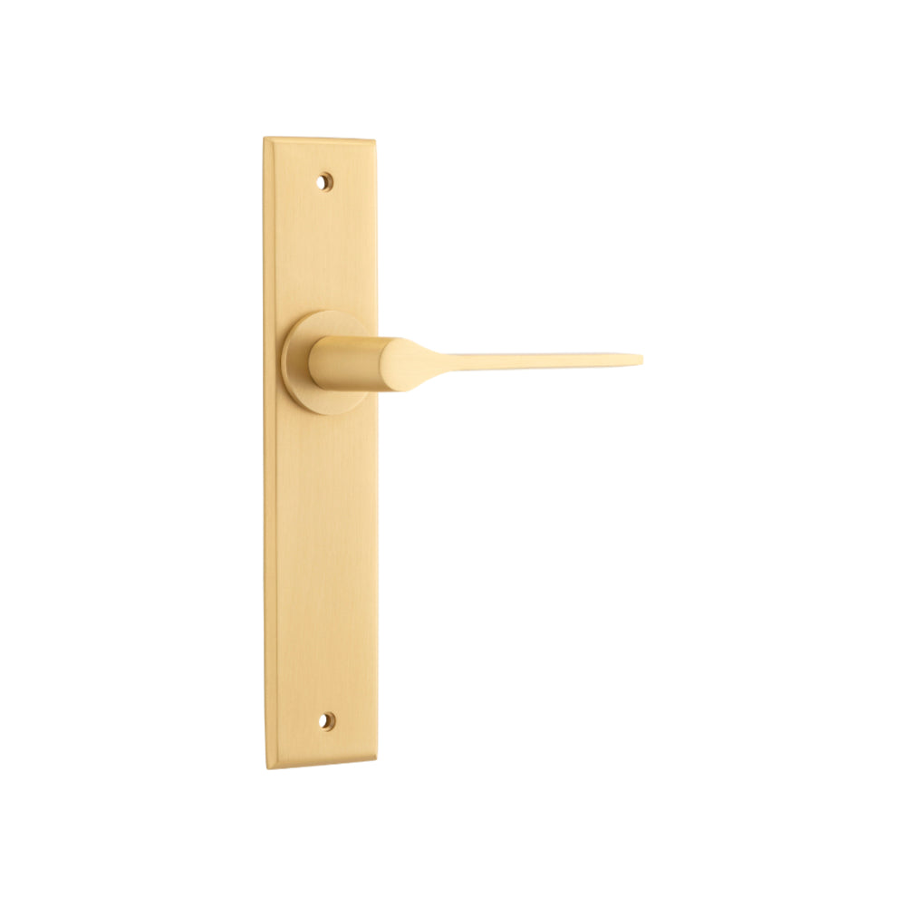 Door Lever Como Chamfered Latch Brushed Brass H240xW50xP61mm in Brushed Brass