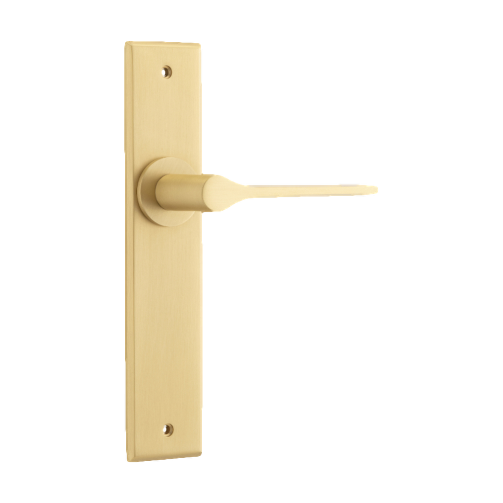 Door Lever Como Chamfered Latch Brushed Brass H240xW50xP61mm in Brushed Brass