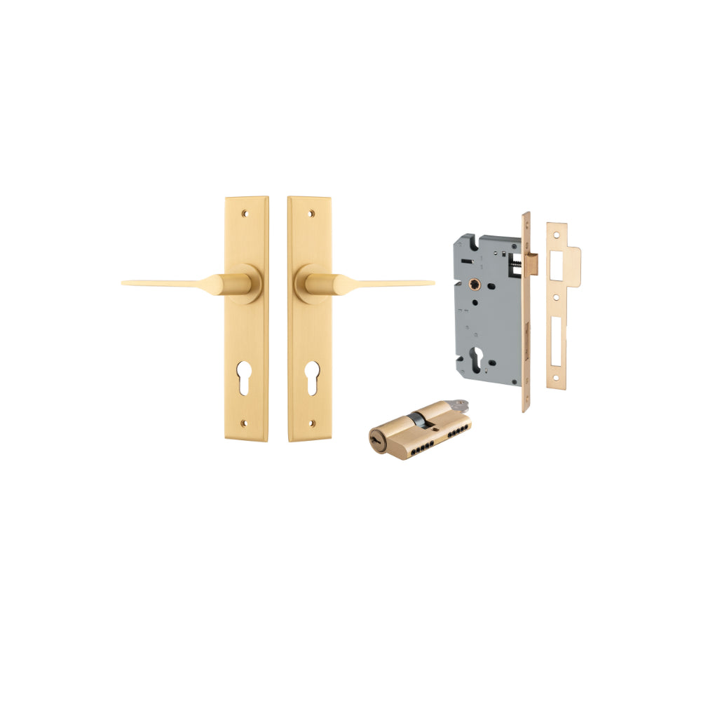 Door Lever Como Chamfered Euro Pair Brushed Brass CTC85mm L119xP61mm BPH240xW50mm Mortice Lock Euro Brushed Brass CTC85mm Backset 60mm, Euro Cylinder Dual Function 5 Pin Brushed Brass 65mm KA4 in Brushed Brass