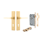 Door Lever Como Chamfered Euro Pair Brushed Brass CTC85mm L119xP61mm BPH240xW50mm Mortice Lock Euro Brushed Brass CTC85mm Backset 60mm, Euro Cylinder Key Thumb 5 Pin Brushed Brass 65mm KA4 in Brushed Brass