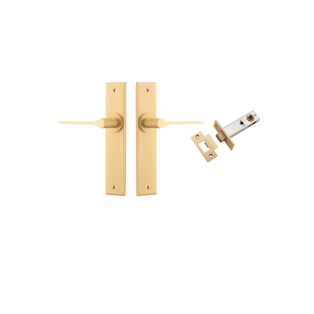 Door Lever Como Chamfered Brushed Brass L119xP61mm BPH240xW50mm Passage Kit Tube Latch Split Cam 'T' Striker Brushed Brass Backset 60mm in Brushed Brass
