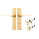 Door Lever Como Chamfered Privacy Brushed Brass CTC85mm L119xP61mm BPH240xW50mm Privacy Kit Tube Latch Split Cam 'T' Striker Brushed Brass Backset 60mm, Privacy Bolt Round Bolt Brushed Brass Backset 60mm in Brushed Brass