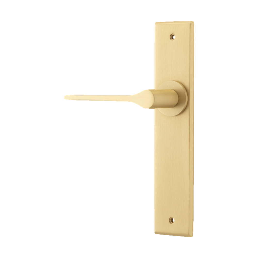 Door Lever Como Chamfered Latch Left Hand Fixed Brushed Brass L119xP61mm BPH240xW50mm in Brushed Brass