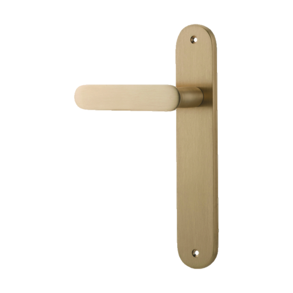 Door Lever Bronte Oval Latch Left Hand Fixed Brushed Brass L117xP53mm BPH240xW40mm in Brushed Brass