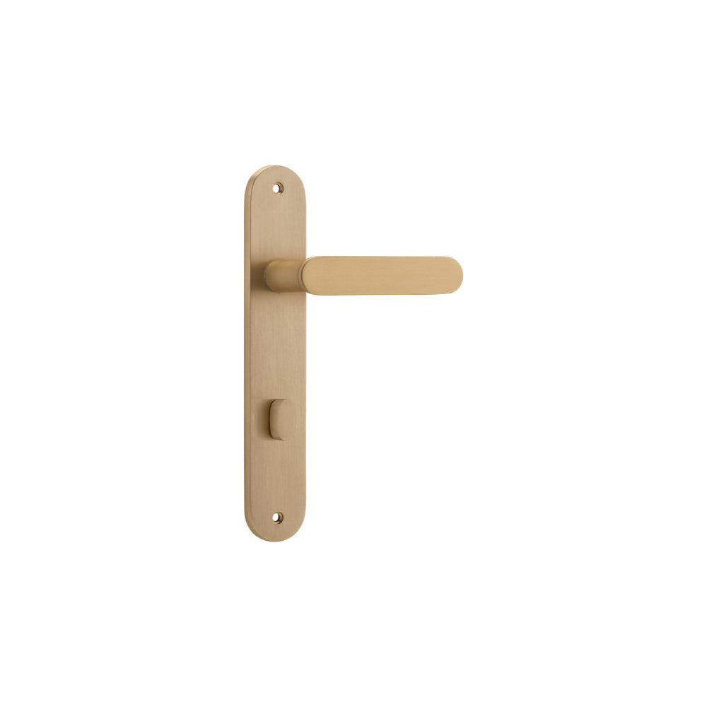 Door Lever Bronte Oval Privacy Brushed Brass CTC85mm H237xW40xP56mm in Brushed Brass