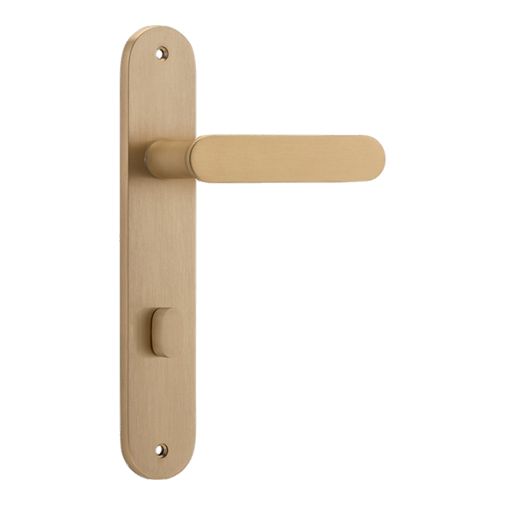 Door Lever Bronte Oval Privacy Brushed Brass CTC85mm H237xW40xP56mm in Brushed Brass