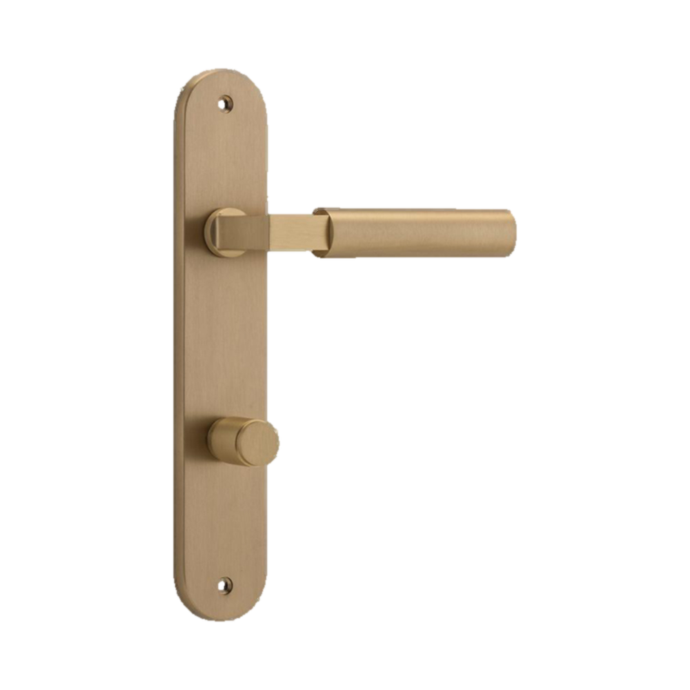 Door Lever Berlin Oval Privacy Brushed Brass CTC85mm H237xW40xP57mm in Brushed Brass