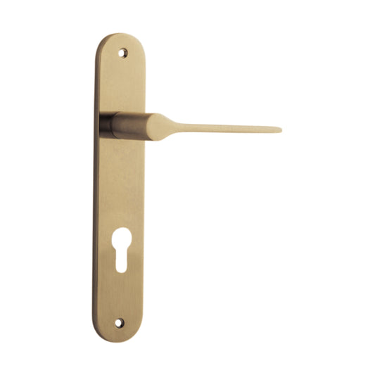Door Lever Como Oval Euro Brushed Brass CTC85mm H240xW40xP58mm in Brushed Brass