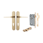 Door Lever Como Oval Euro Pair Brushed Brass CTC85mm L119xP59mm BPH240xW40mm Mortice Lock Euro Brushed Brass CTC85mm Backset 60mm, Euro Cylinder Key Thumb 5 Pin Brushed Brass 65mm KA4 in Brushed Brass
