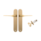 Door Lever Como Oval Brushed Brass L119xP59mm BPH240xW40mm Passage Kit Tube Latch Split Cam 'T' Striker Brushed Brass Backset 60mm in Brushed Brass