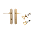 Door Lever Como Oval Privacy Brushed Brass CTC85mm L119xP59mm BPH240xW40mm Privacy Kit Tube Latch Split Cam 'T' Striker Brushed Brass Backset 60mm, Privacy Bolt Round Bolt Brushed Brass Backset 60mm in Brushed Brass