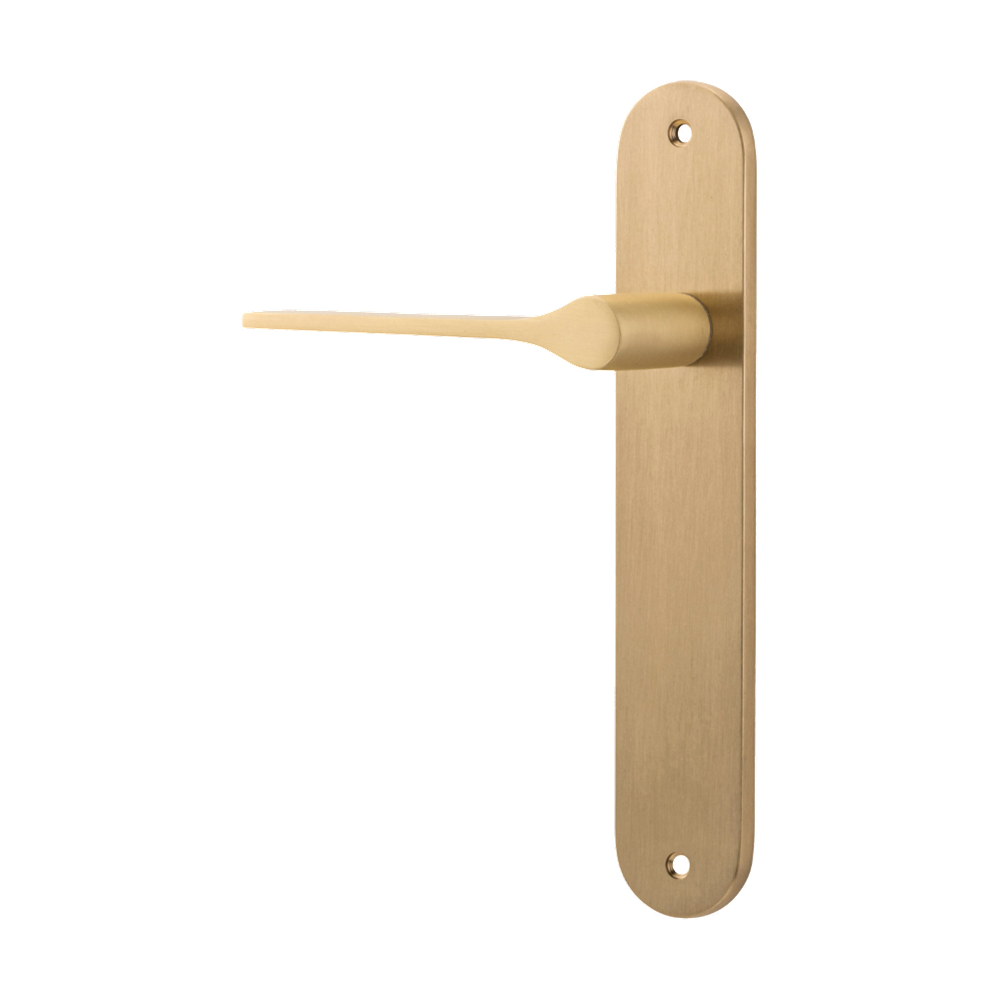 Door Lever Como Oval Latch Left Hand Fixed Brushed Brass L119xP59mm BPH240xW40mm in Brushed Brass