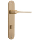 Door Lever Como Oval Privacy Brushed Brass CTC85mm H240xW40xP58mm in Brushed Brass