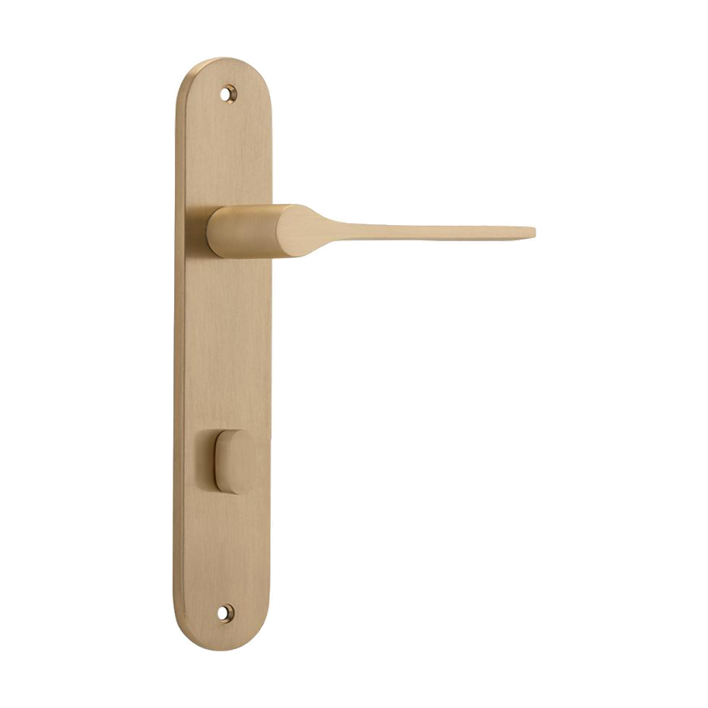 Door Lever Como Oval Privacy Brushed Brass CTC85mm H240xW40xP58mm in Brushed Brass