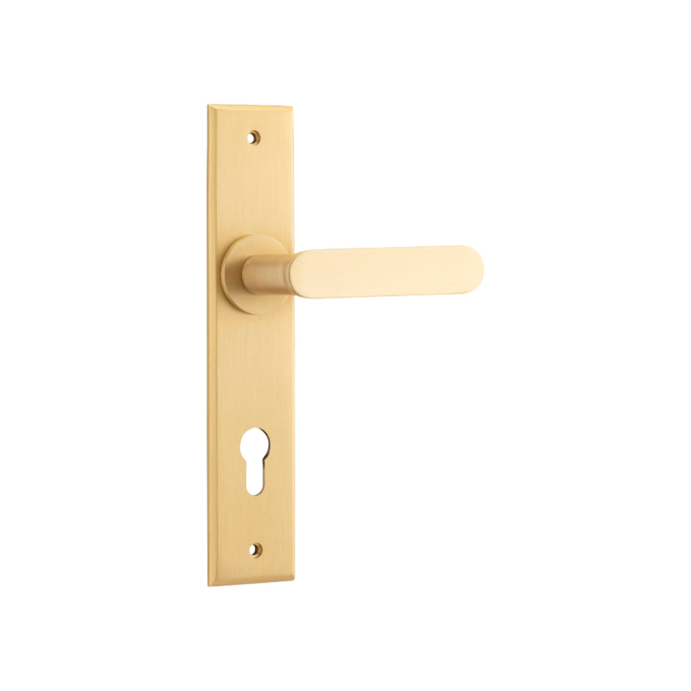 Door Lever Bronte Chamfered Euro Brushed Brass H240xW50xP55mm in Brushed Brass